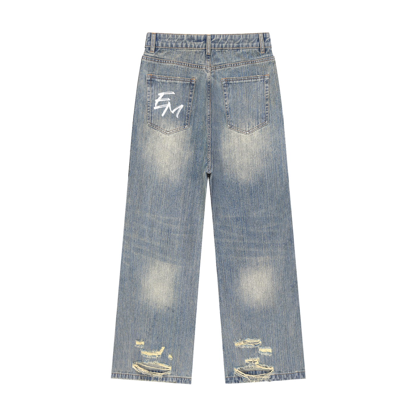 "EM" Distressed Denim Jeans