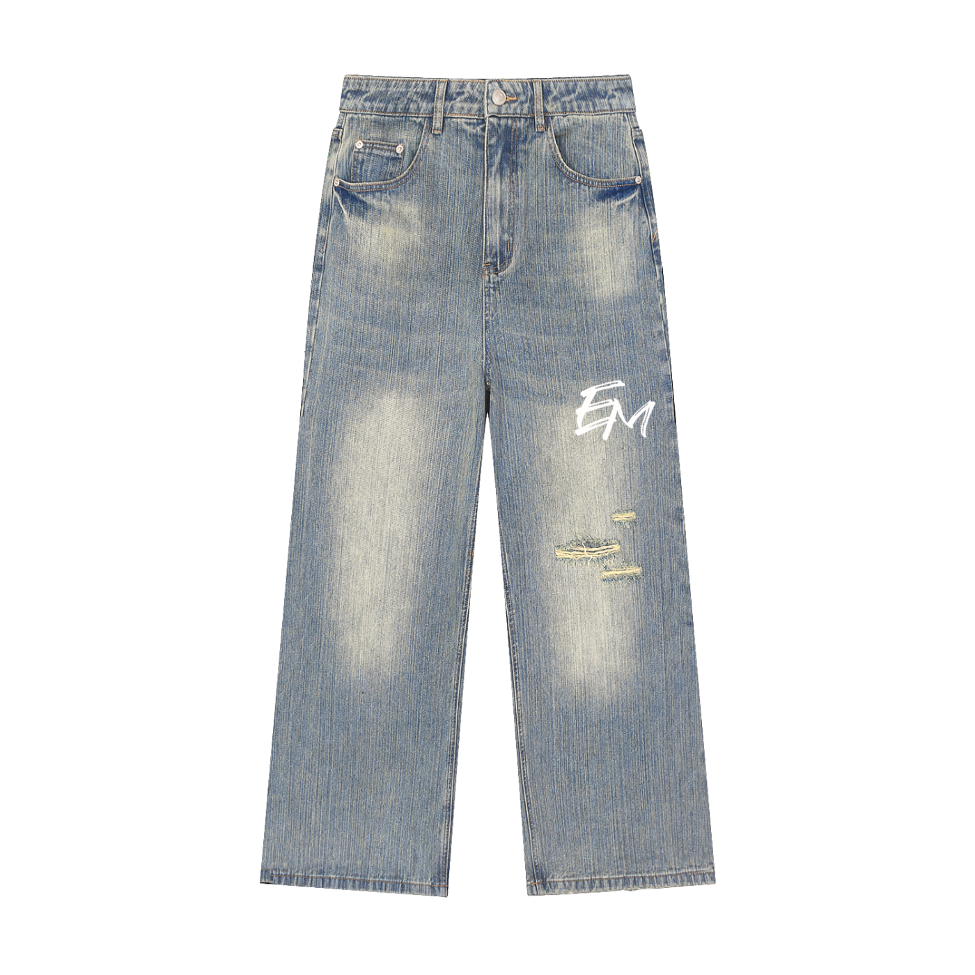 "EM" Distressed Denim Jeans